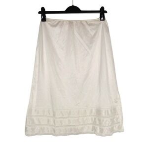VTG SEARS Nylon ANTI-CLING White EYELET LACE DETAIL A-Line HALF SLIP Sz L